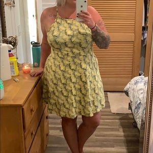 Plus size banana leaf print skater dress